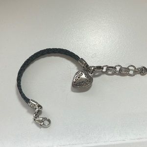 Vintage Brighton leather woven silver heart thin charm bracelet